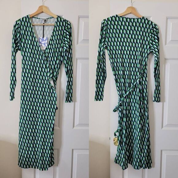 DVF × Target Women's Long Sleeve Midi Arrow Geo Green Wrap Dress Size M FAST SHI - Picture 2 of 8